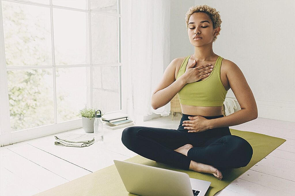 Breathing technique for stress relief during online wellness session